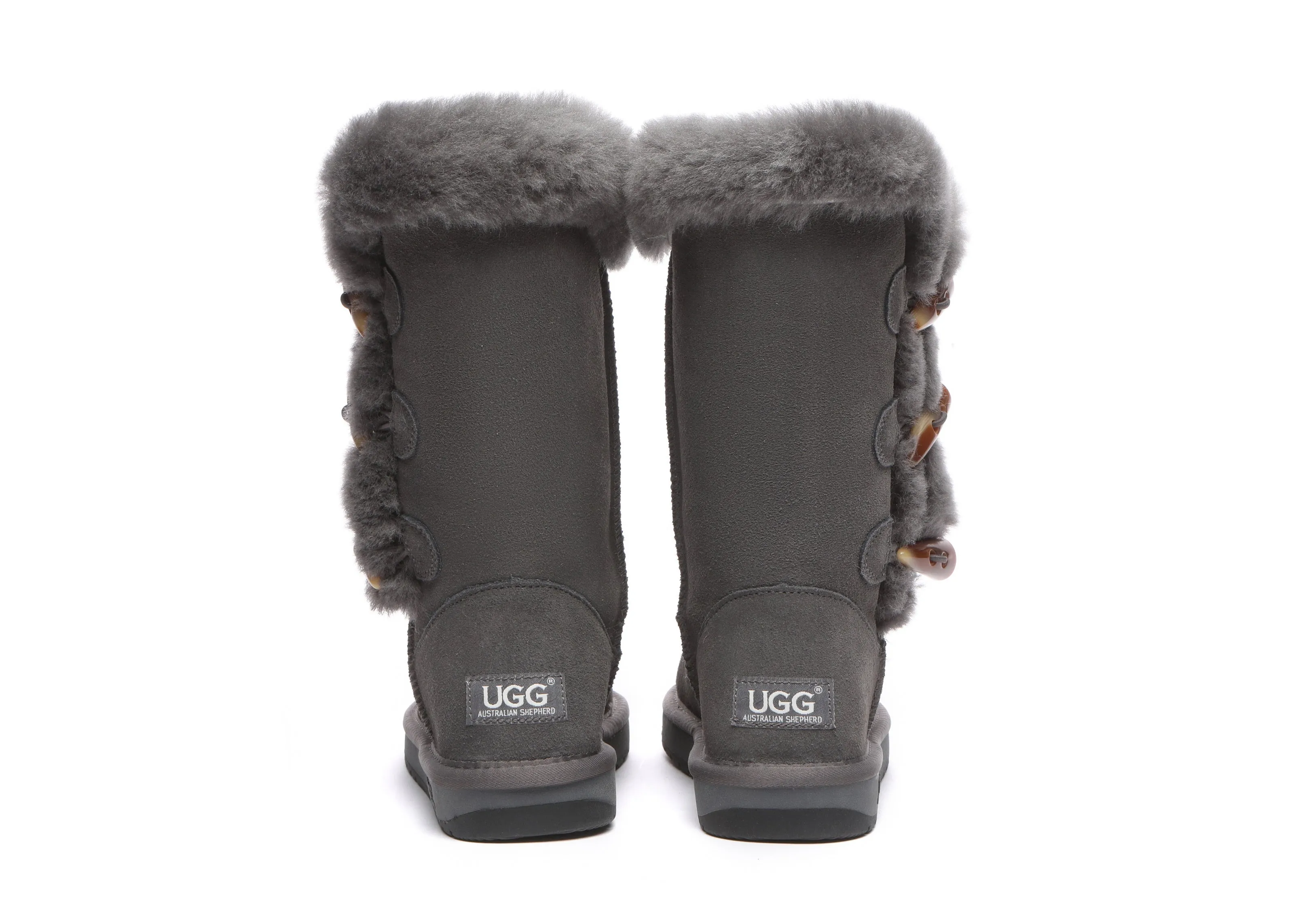 AUSTRALIAN SHEPHERD® UGG Boots Women Sheepskin Wool Horn Toggle Closure Tall Tamari