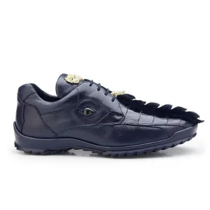 Belvedere Vasco Men's Night Blue Genuine Hornback Crocodile & Soft Calf Sneakers 336122 (BV2202)