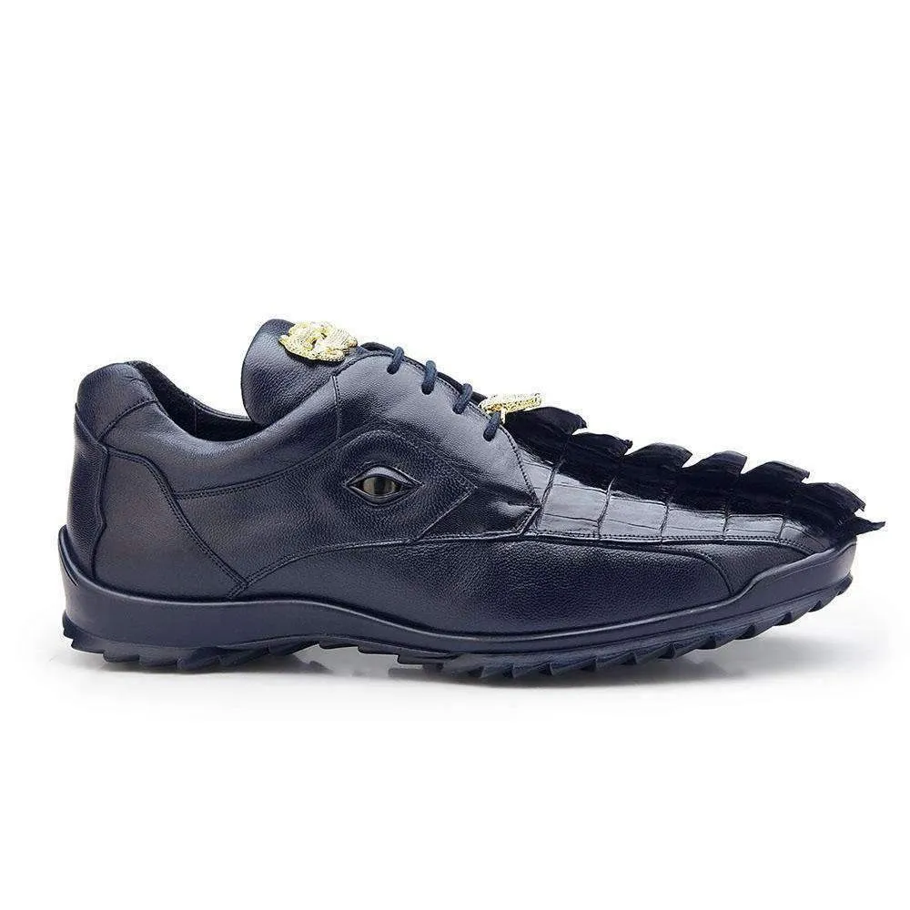 Belvedere Vasco Men's Night Blue Genuine Hornback Crocodile & Soft Calf Sneakers 336122 (BV2202)