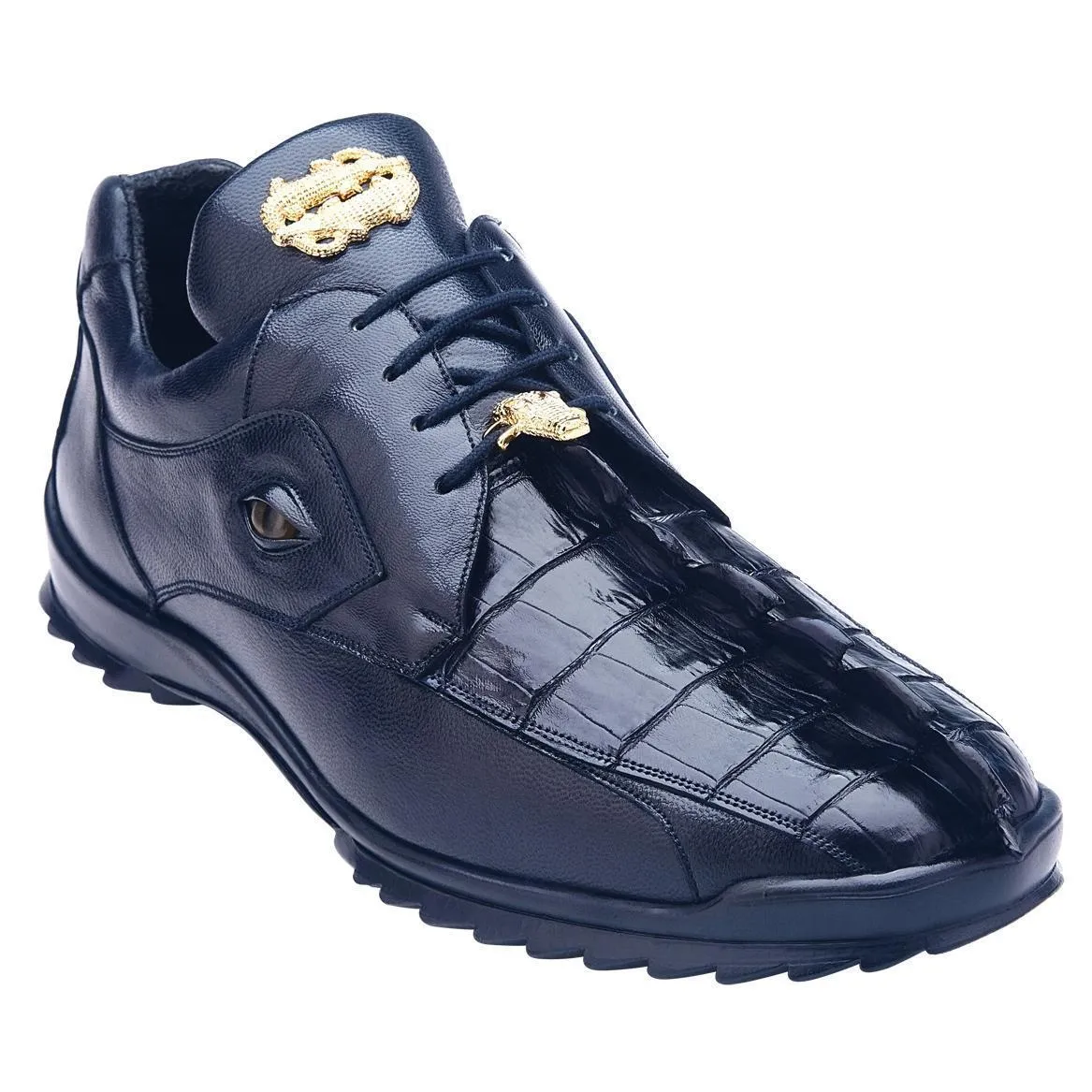 Belvedere Vasco Men's Night Blue Genuine Hornback Crocodile & Soft Calf Sneakers 336122 (BV2202)