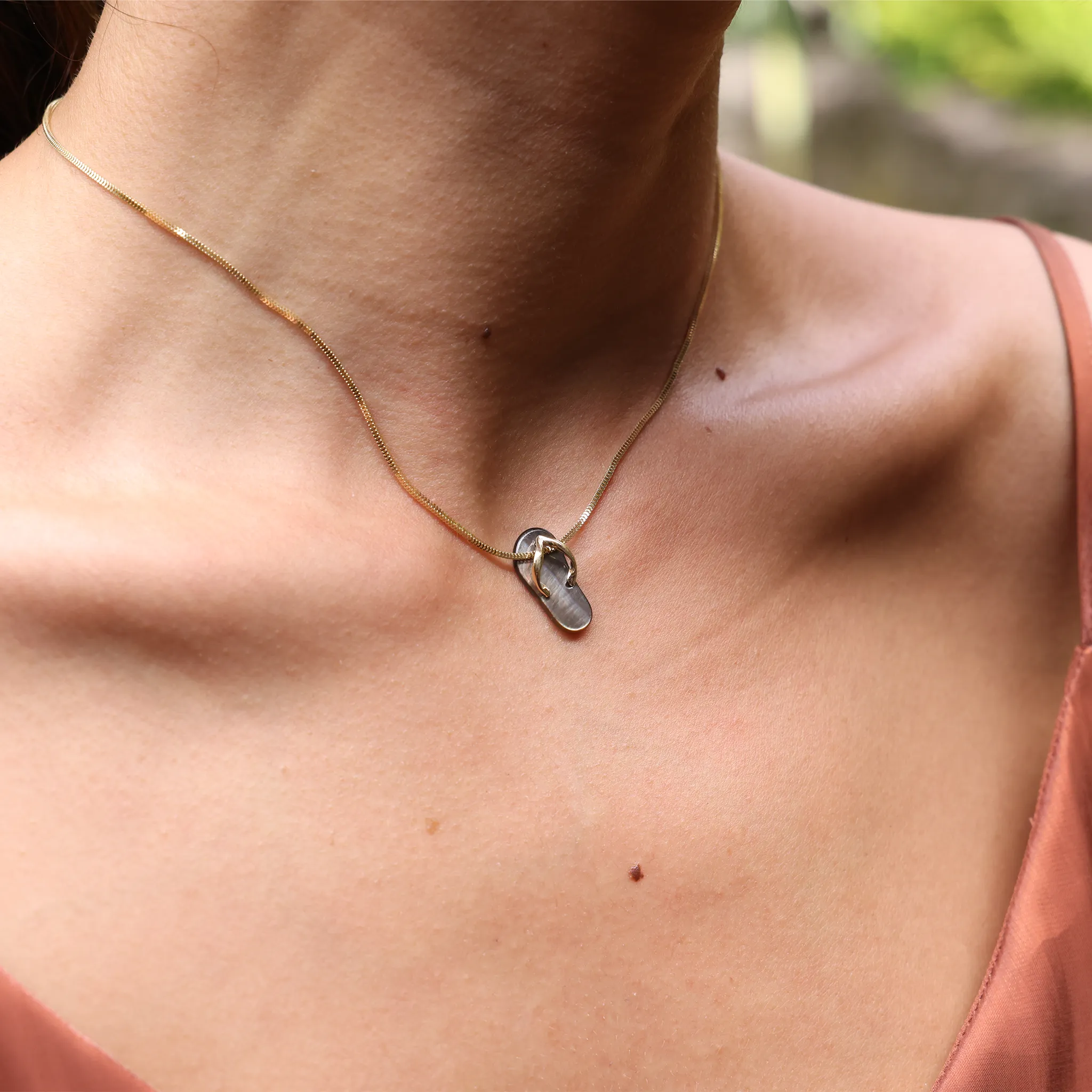 Black Mother of Pearl Slipper Pendant in Gold
