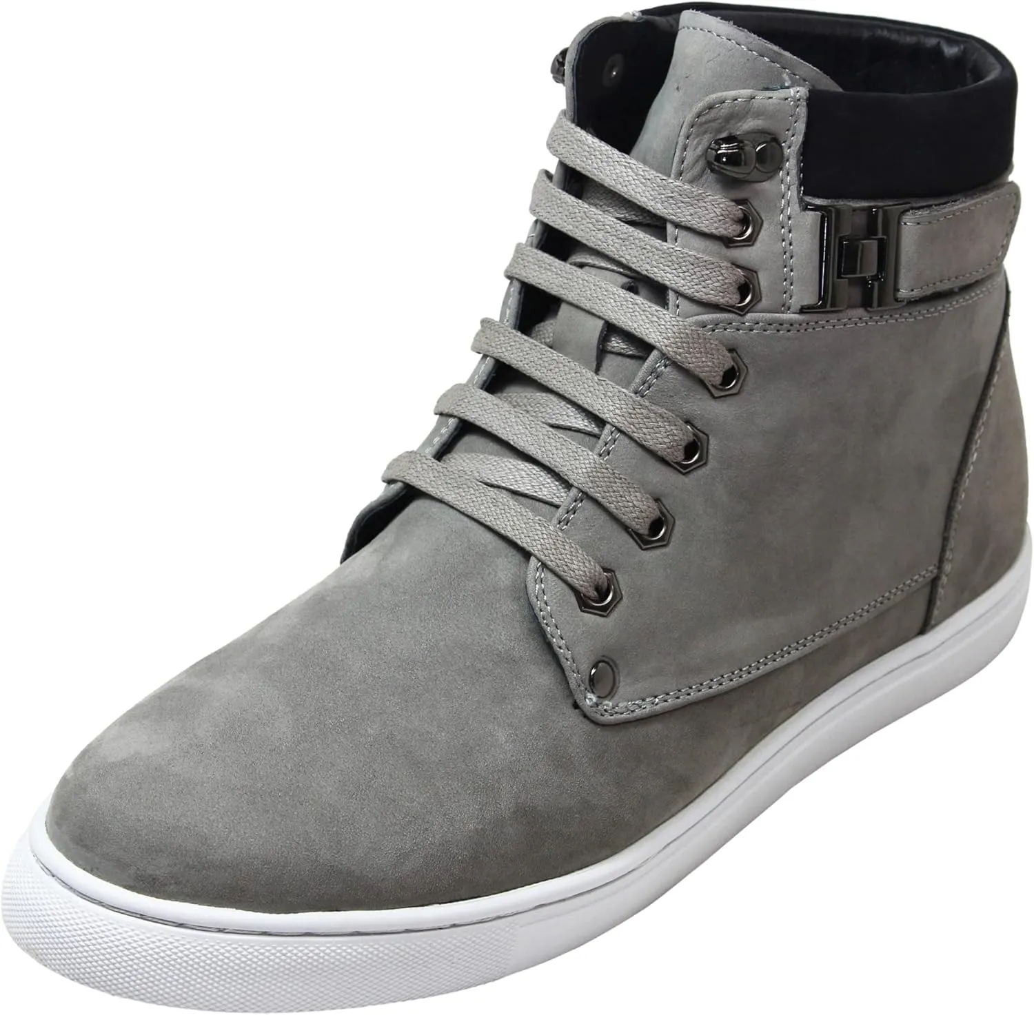 CALTO Men's Invisible Height Increasing Elevator Shoes - Grey Nubuck Leather Lace-up Fashion Sneakers - 2.6 Inches Taller - T53120 - Size 10 D(M) US