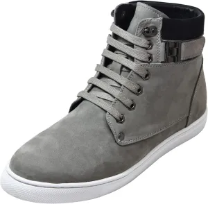 CALTO Men's Invisible Height Increasing Elevator Shoes - Grey Nubuck Leather Lace-up Fashion Sneakers - 2.6 Inches Taller - T53120 - Size 10 D(M) US