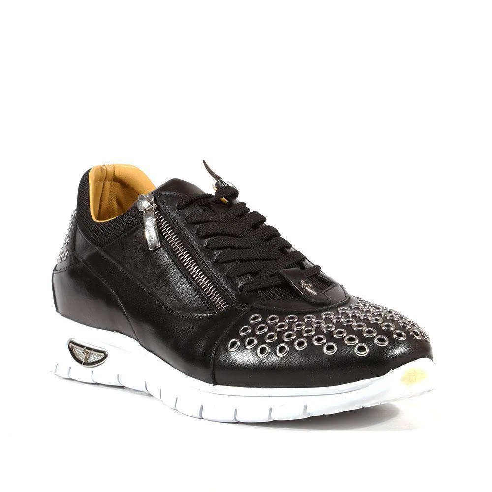 Cesare Paciotti Luxury Italian Men's Designer Shoes Dan Calf Soft Black Dallas Leather Sneakers (CPM3143)