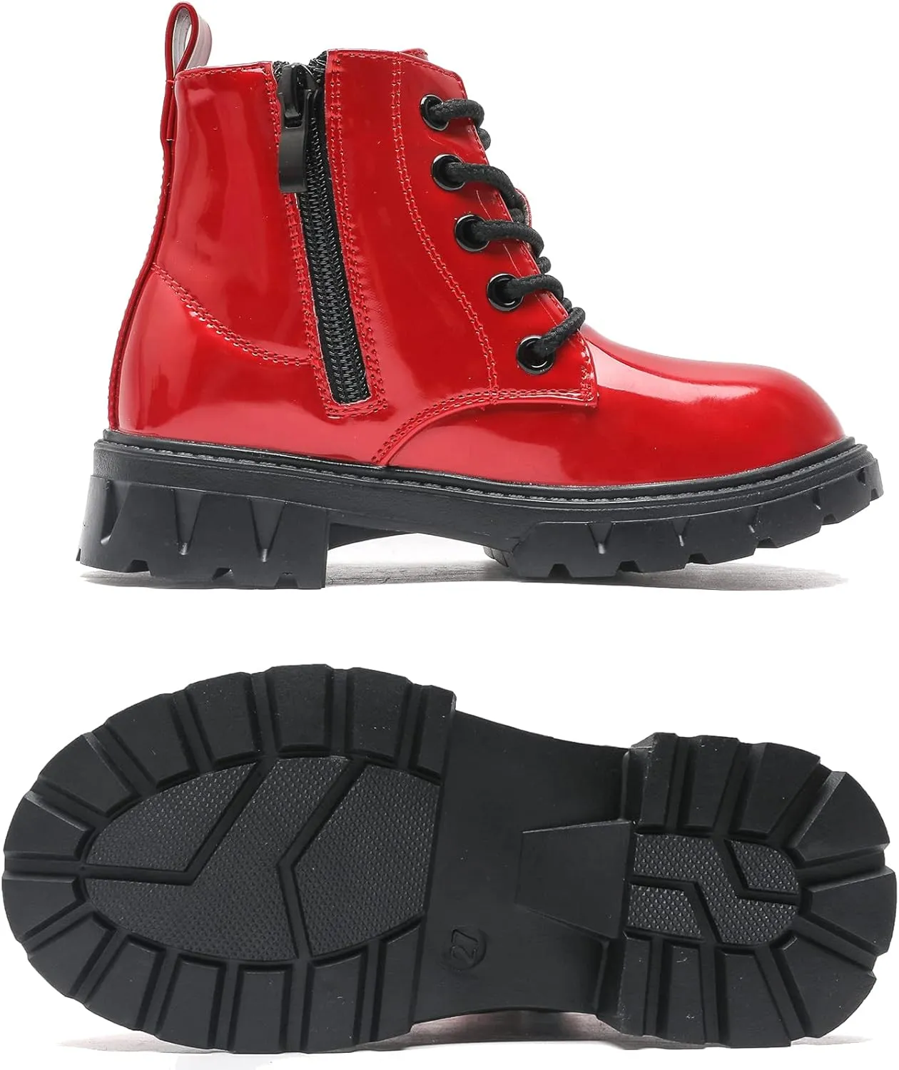 DADAWEN Boys Girls Glitter Ankle Boots Kids Lace Up Waterproof Combat Shoes With Side Zipper for Toddler/Little Kid/Big Kid