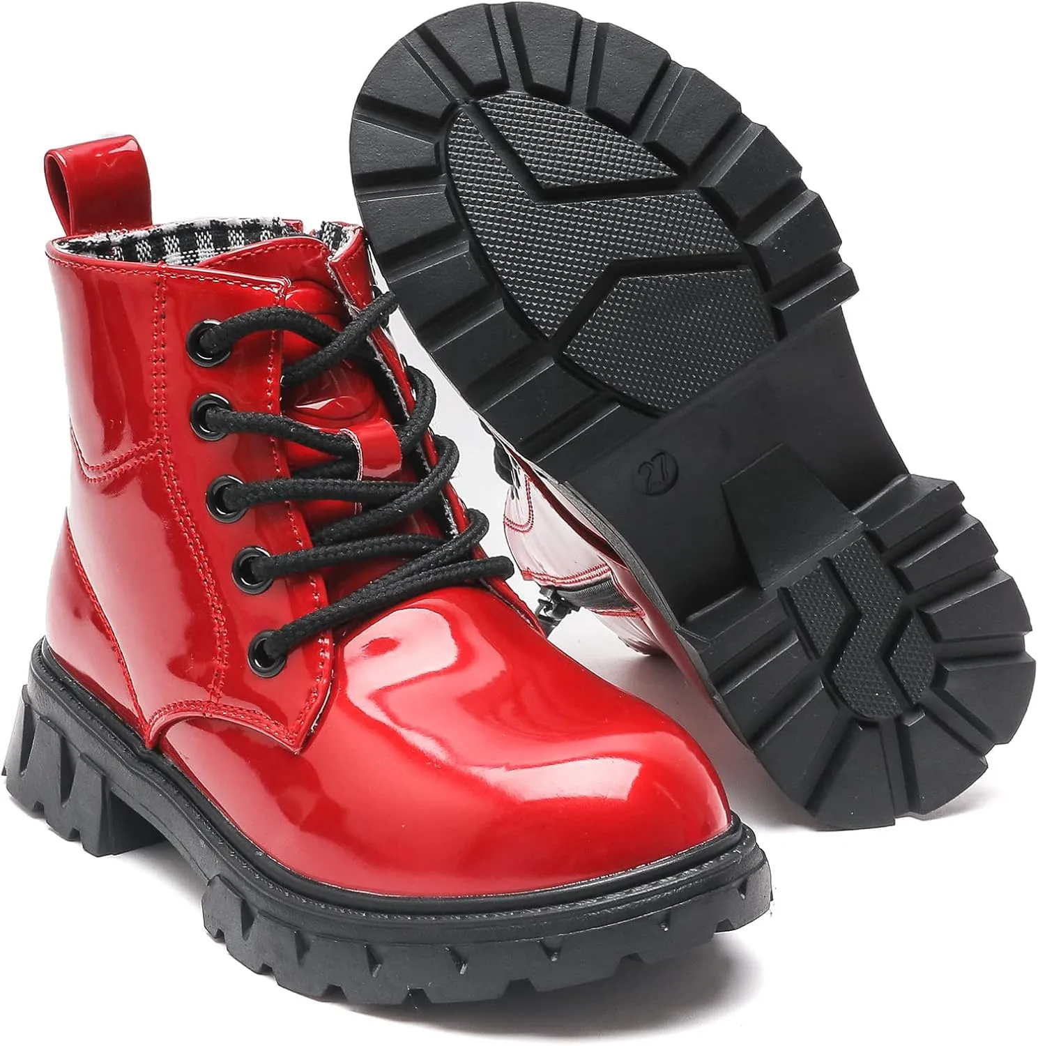 DADAWEN Boys Girls Glitter Ankle Boots Kids Lace Up Waterproof Combat Shoes With Side Zipper for Toddler/Little Kid/Big Kid