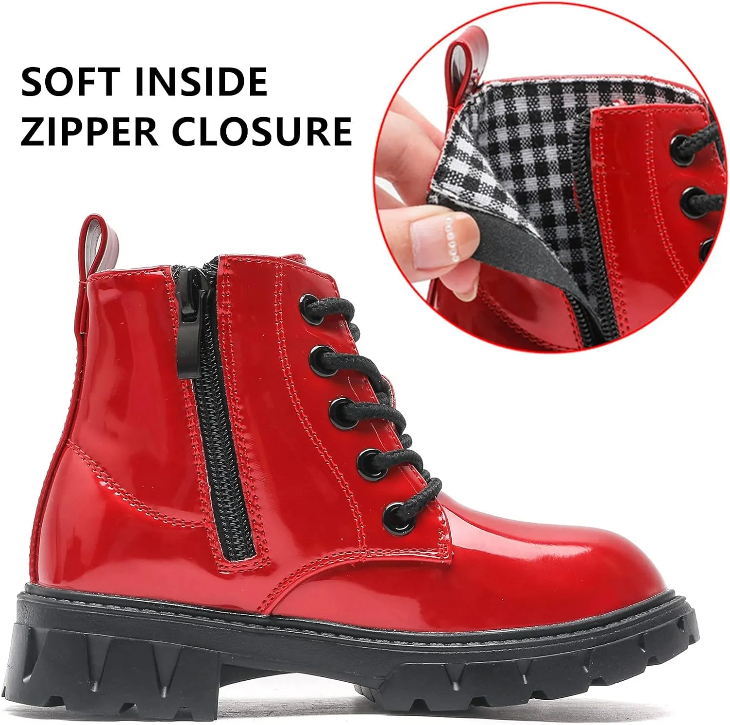 DADAWEN Boys Girls Glitter Ankle Boots Kids Lace Up Waterproof Combat Shoes With Side Zipper for Toddler/Little Kid/Big Kid