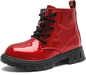 DADAWEN Boys Girls Glitter Ankle Boots Kids Lace Up Waterproof Combat Shoes With Side Zipper for Toddler/Little Kid/Big Kid