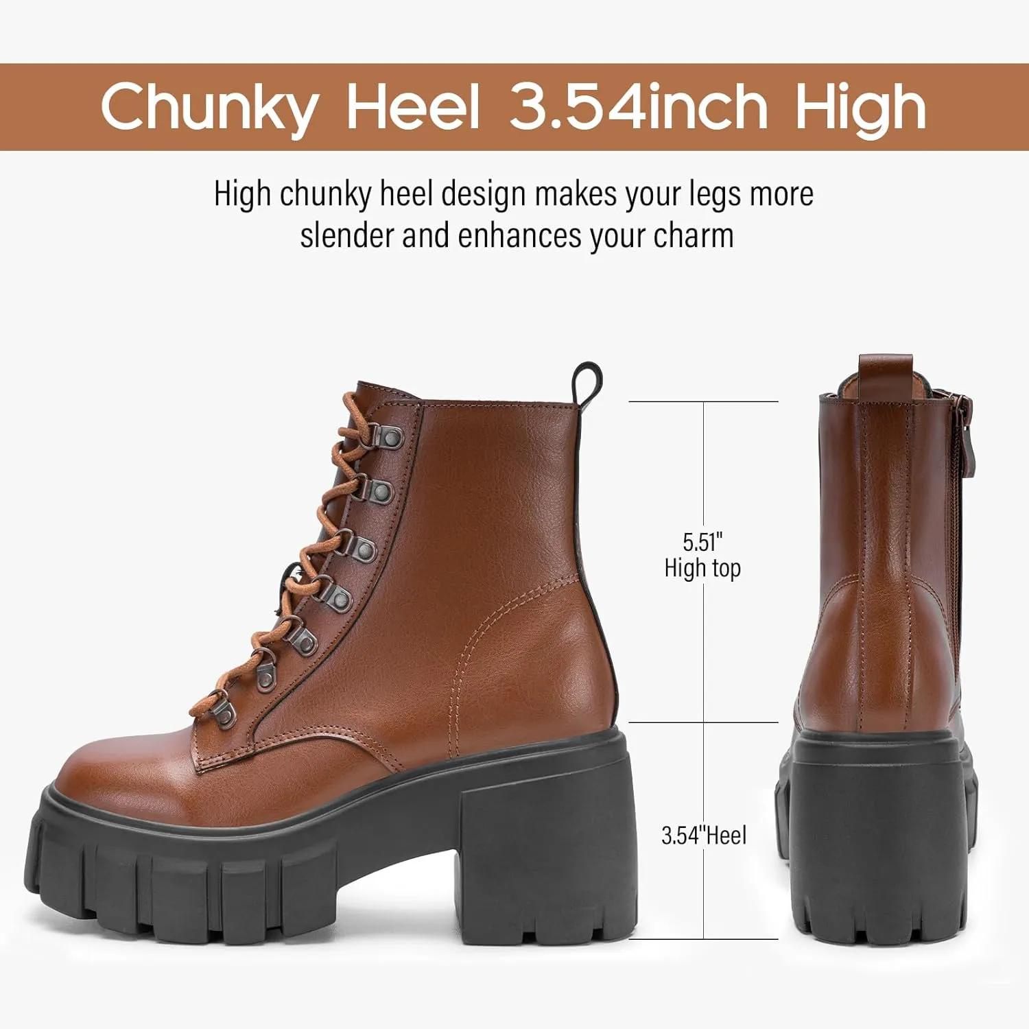 FITORY Womens Combat Boots Lightweight Lace up Side Zipper Ankle Botas High Heel Chunky Platform Lug Sole Booties Size 6-11