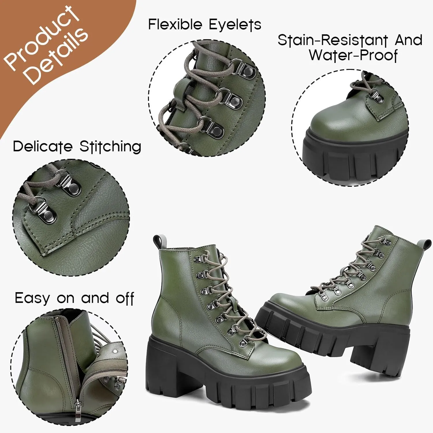 FITORY Womens Combat Boots Lightweight Lace up Side Zipper Ankle Botas High Heel Chunky Platform Lug Sole Booties Size 6-11