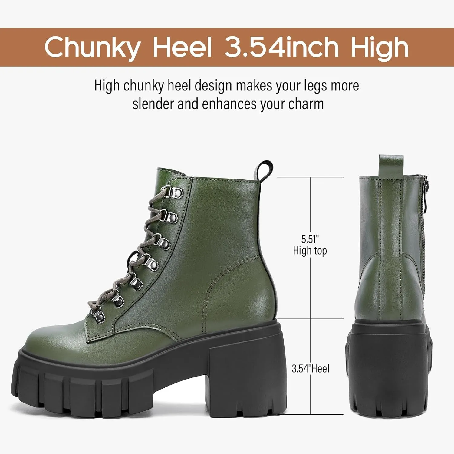 FITORY Womens Combat Boots Lightweight Lace up Side Zipper Ankle Botas High Heel Chunky Platform Lug Sole Booties Size 6-11