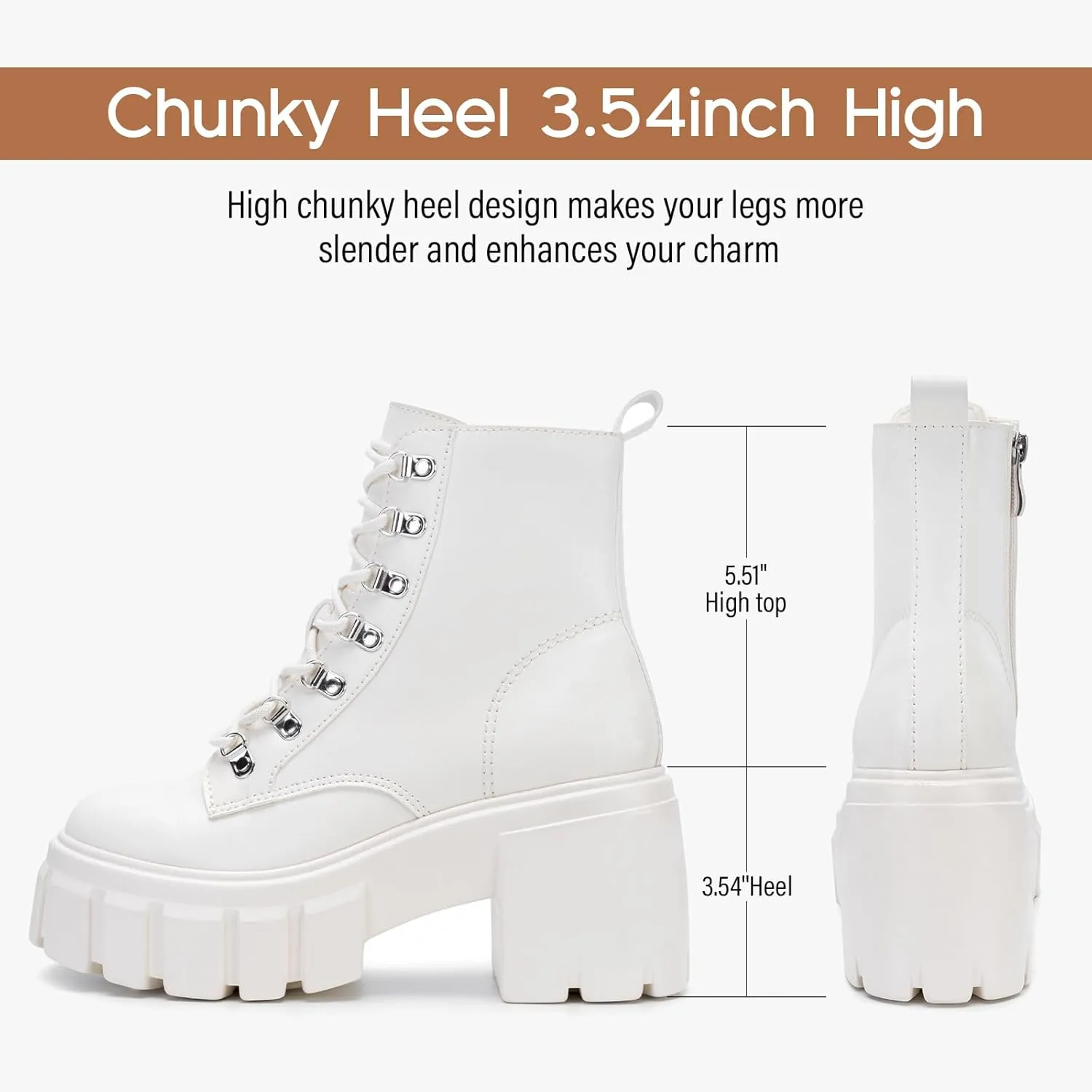 FITORY Womens Combat Boots Lightweight Lace up Side Zipper Ankle Botas High Heel Chunky Platform Lug Sole Booties Size 6-11