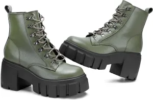 FITORY Womens Combat Boots Lightweight Lace up Side Zipper Ankle Botas High Heel Chunky Platform Lug Sole Booties Size 6-11