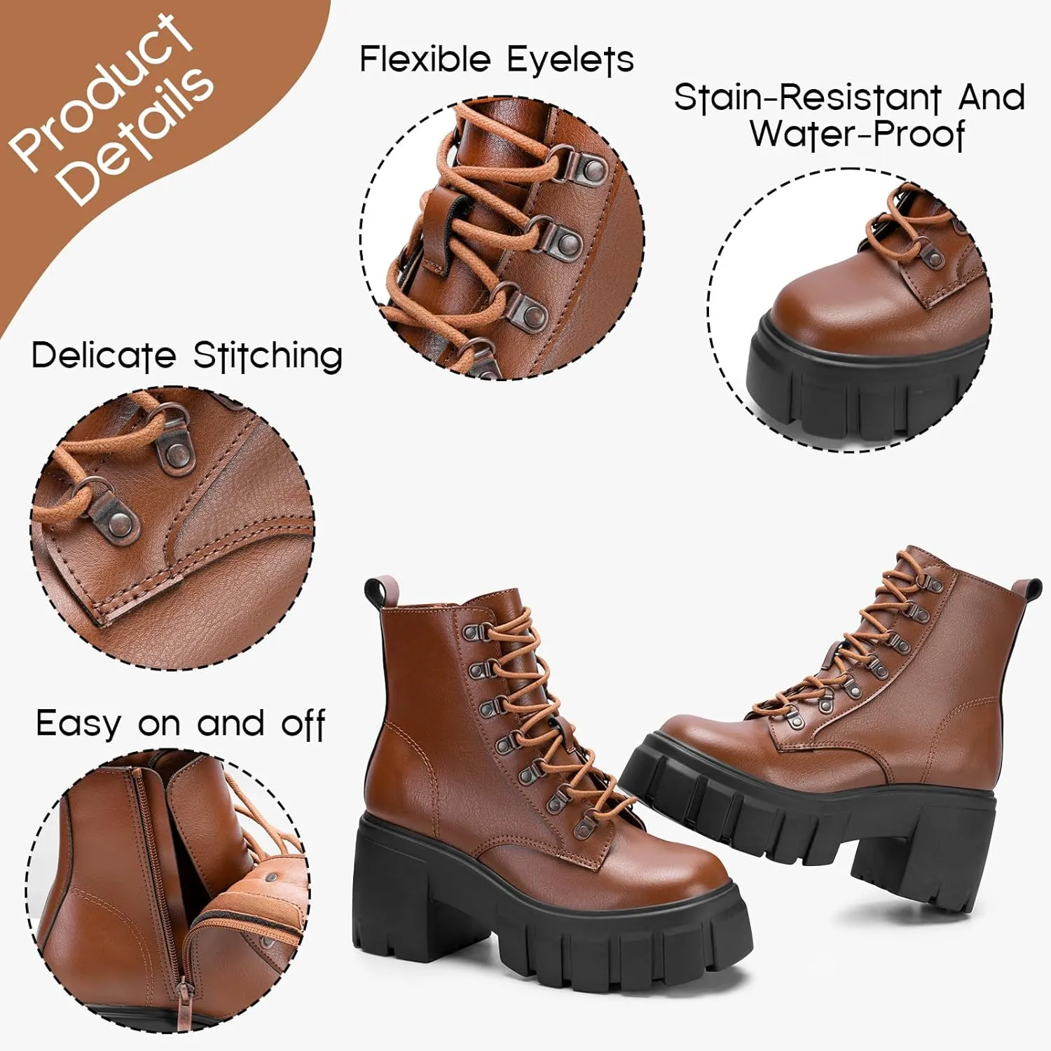 FITORY Womens Combat Boots Lightweight Lace up Side Zipper Ankle Botas High Heel Chunky Platform Lug Sole Booties Size 6-11
