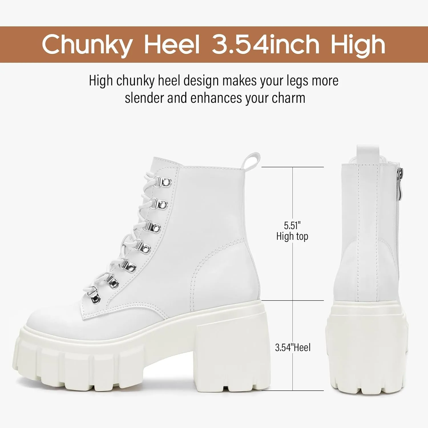 FITORY Womens Combat Boots Lightweight Lace up Side Zipper Ankle Botas High Heel Chunky Platform Lug Sole Booties Size 6-11