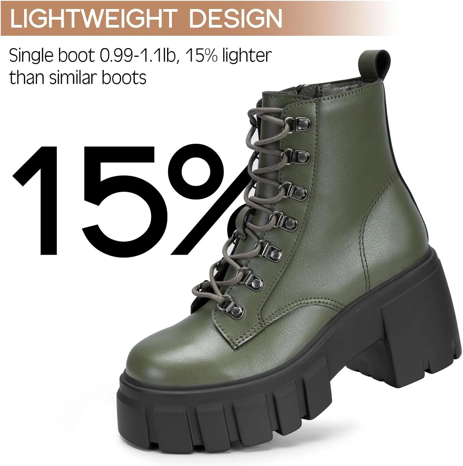 FITORY Womens Combat Boots Lightweight Lace up Side Zipper Ankle Botas High Heel Chunky Platform Lug Sole Booties Size 6-11