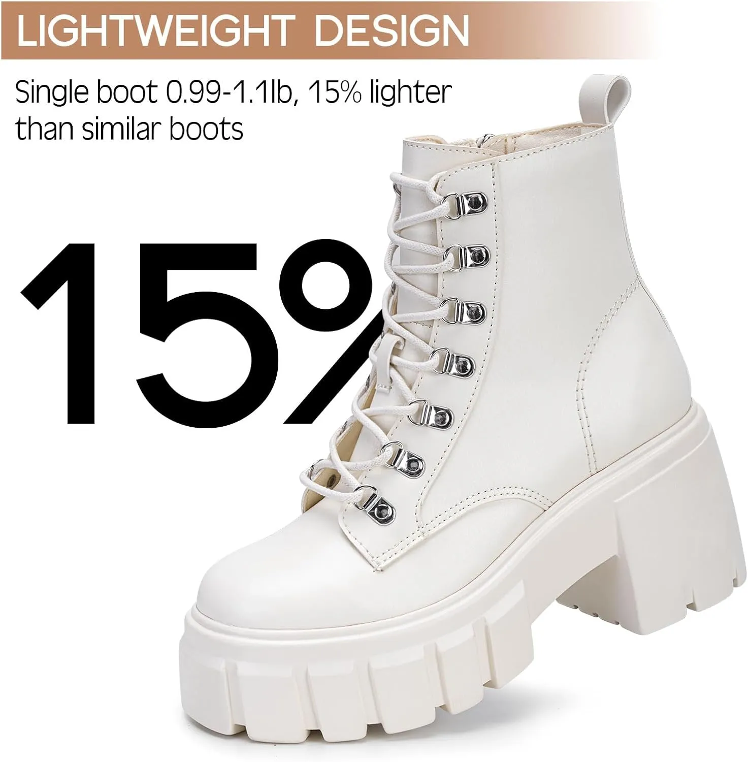 FITORY Womens Combat Boots Lightweight Lace up Side Zipper Ankle Botas High Heel Chunky Platform Lug Sole Booties Size 6-11
