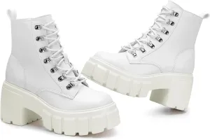 FITORY Womens Combat Boots Lightweight Lace up Side Zipper Ankle Botas High Heel Chunky Platform Lug Sole Booties Size 6-11