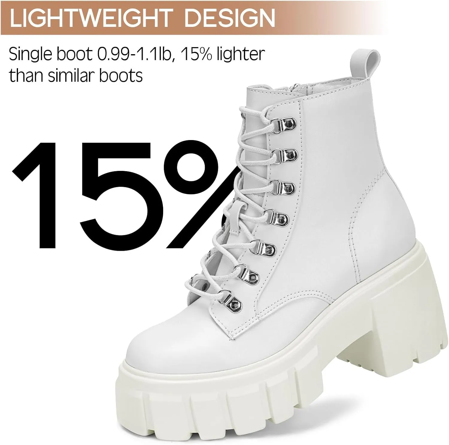 FITORY Womens Combat Boots Lightweight Lace up Side Zipper Ankle Botas High Heel Chunky Platform Lug Sole Booties Size 6-11