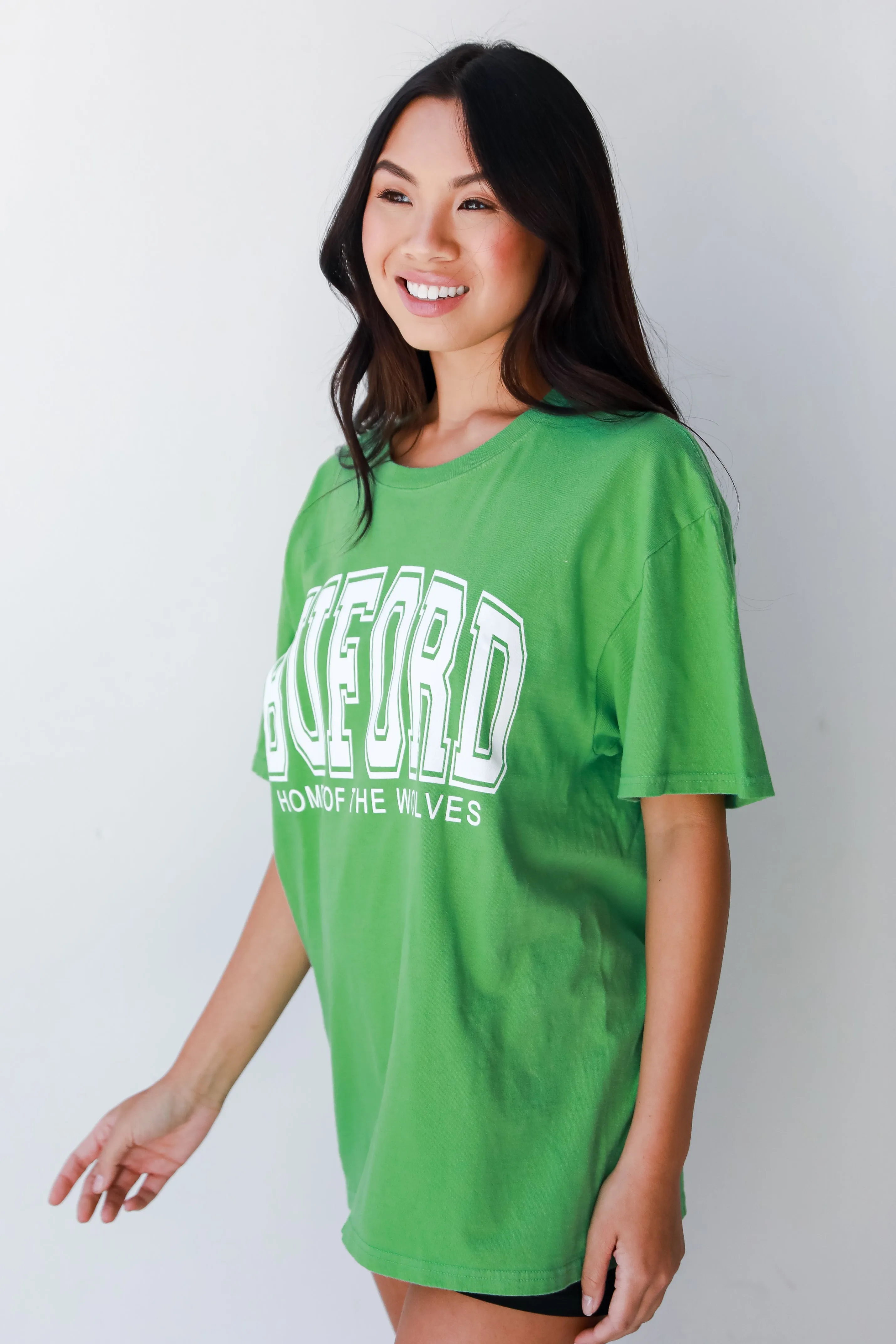 Green Buford Home Of The Wolves Block Letter Tee