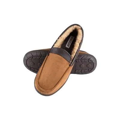 Haggar Mens Microsuede Fleece-Lined Loafers Tan Slippers Large 9.5 10.5