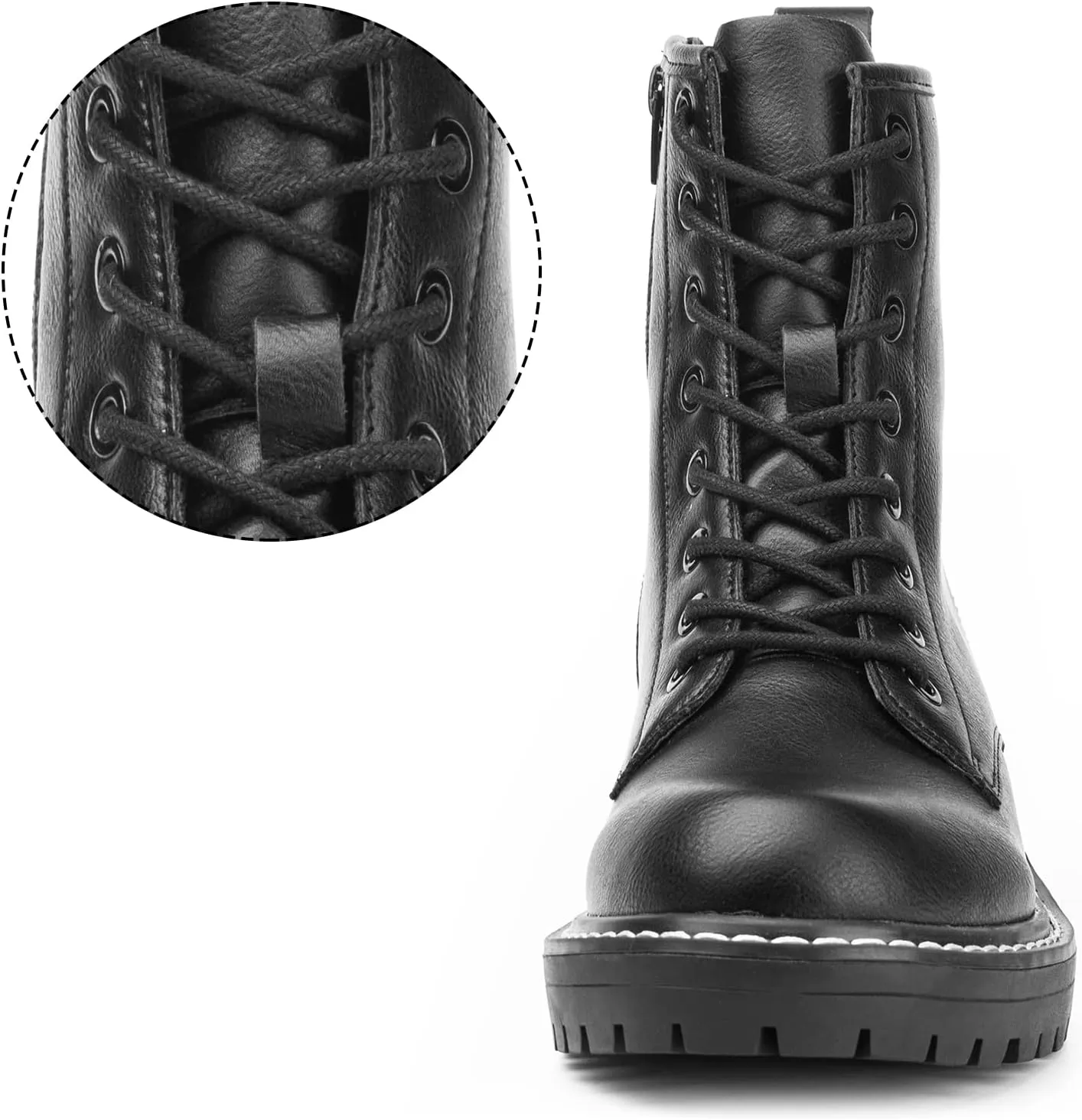 ICHIGO Womens Fashion Ankle Booties Causal 8-Eye Side Zipper Lace-up Combat Boots
