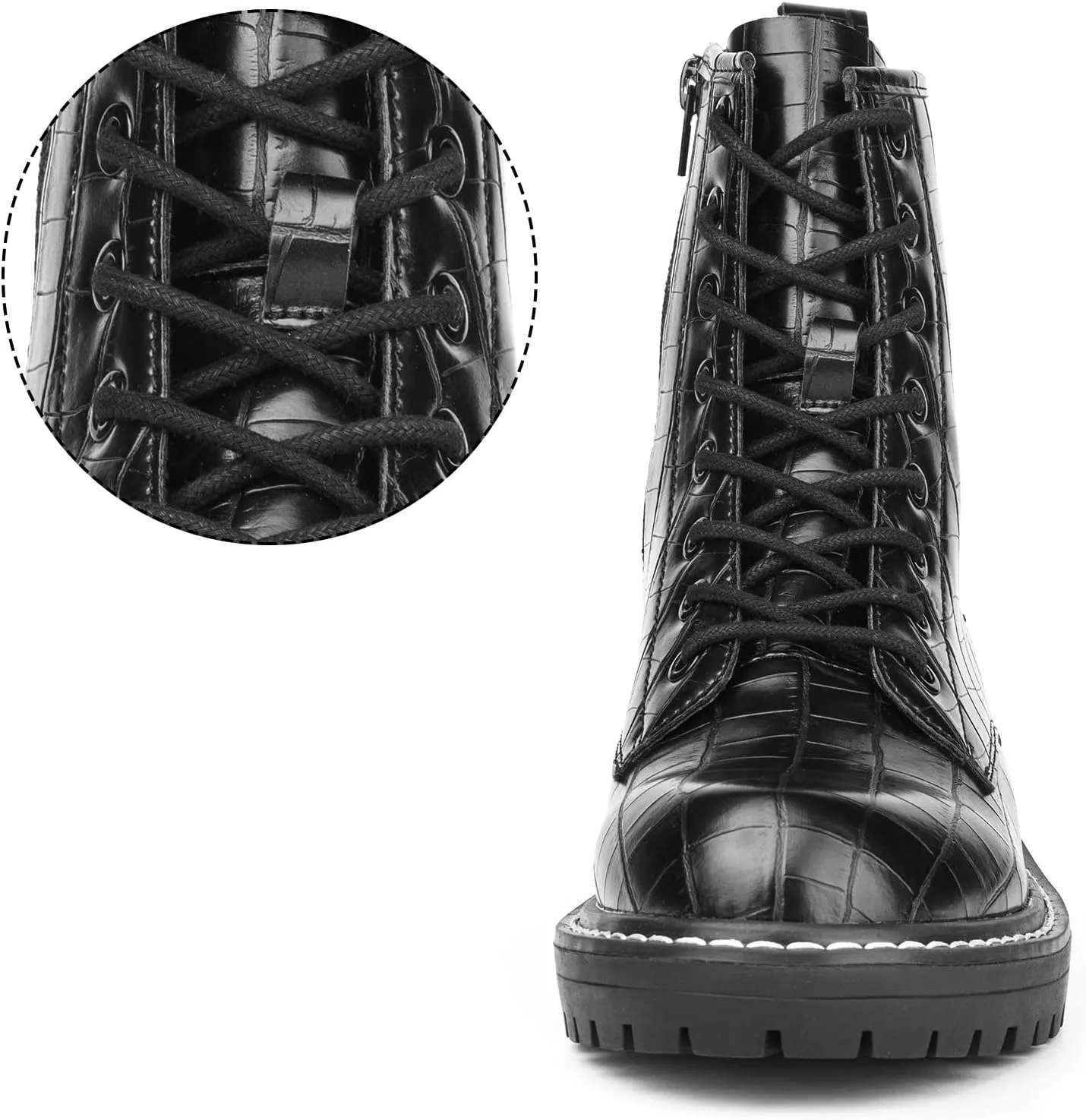ICHIGO Womens Fashion Ankle Booties Causal 8-Eye Side Zipper Lace-up Combat Boots