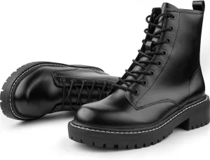 ICHIGO Womens Fashion Ankle Booties Causal 8-Eye Side Zipper Lace-up Combat Boots
