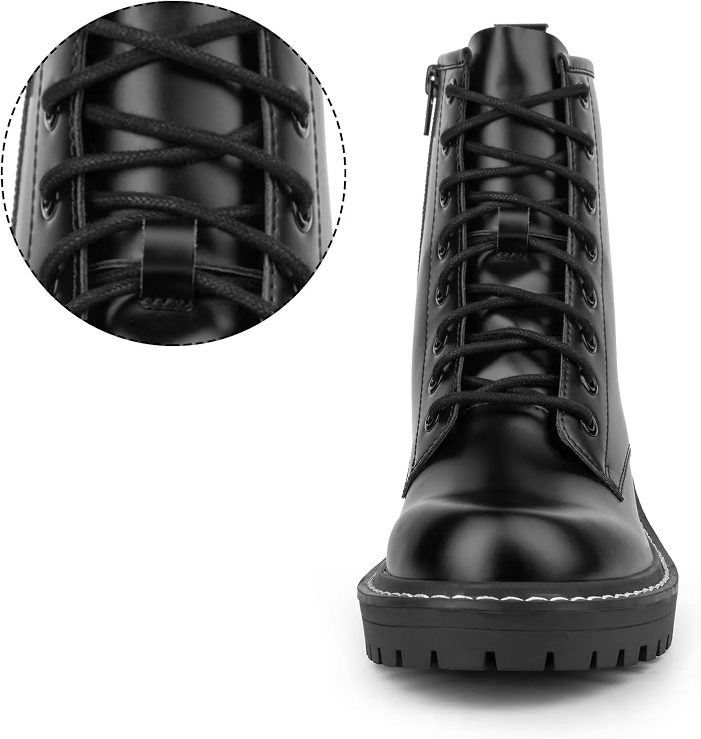 ICHIGO Womens Fashion Ankle Booties Causal 8-Eye Side Zipper Lace-up Combat Boots