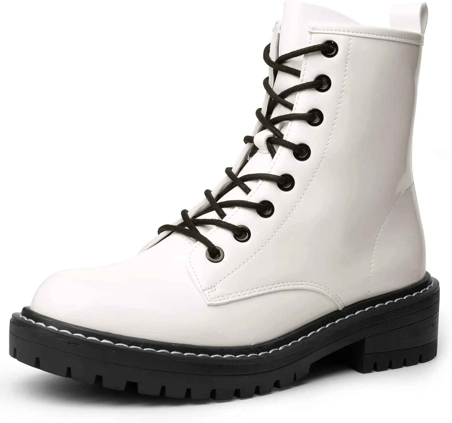 ICHIGO Womens Fashion Ankle Booties Causal 8-Eye Side Zipper Lace-up Combat Boots
