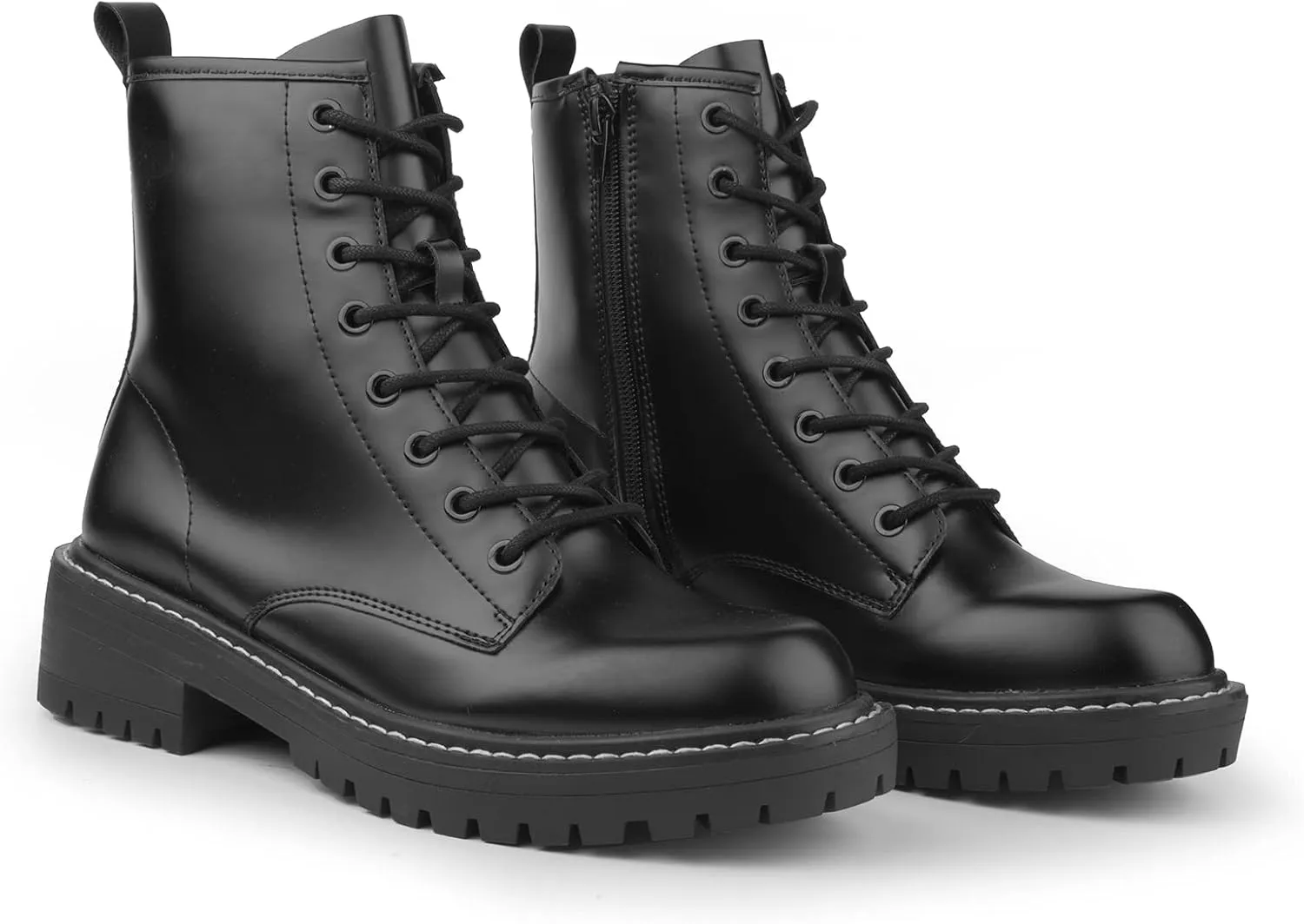 ICHIGO Womens Fashion Ankle Booties Causal 8-Eye Side Zipper Lace-up Combat Boots