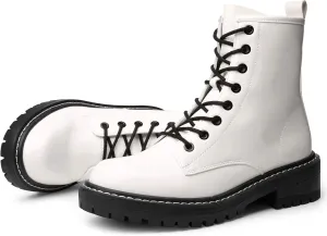 ICHIGO Womens Fashion Ankle Booties Causal 8-Eye Side Zipper Lace-up Combat Boots