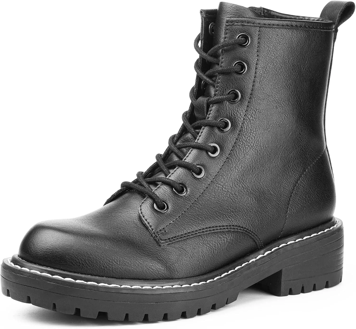ICHIGO Womens Fashion Ankle Booties Causal 8-Eye Side Zipper Lace-up Combat Boots