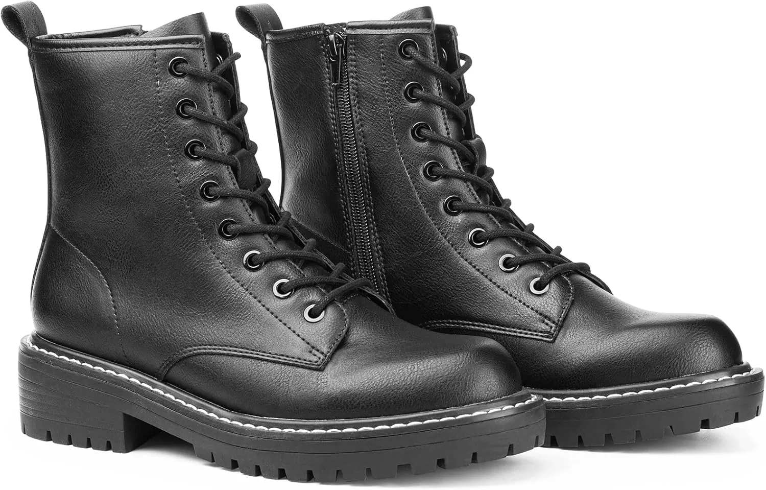 ICHIGO Womens Fashion Ankle Booties Causal 8-Eye Side Zipper Lace-up Combat Boots
