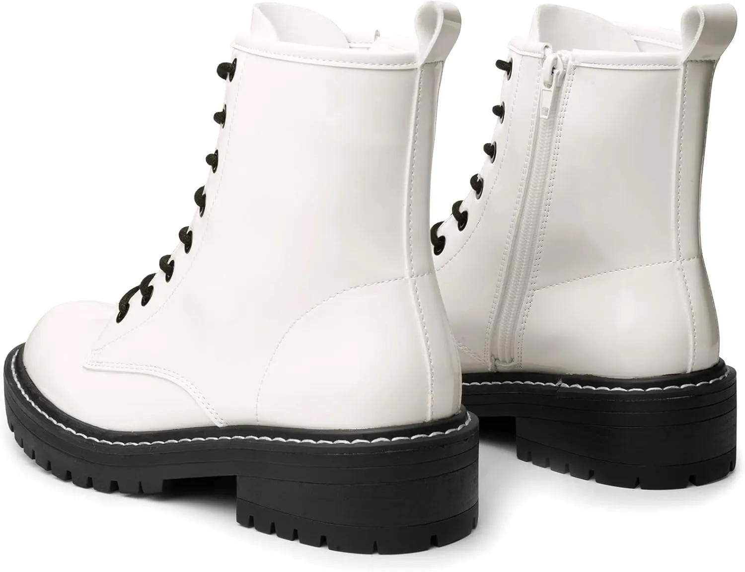 ICHIGO Womens Fashion Ankle Booties Causal 8-Eye Side Zipper Lace-up Combat Boots