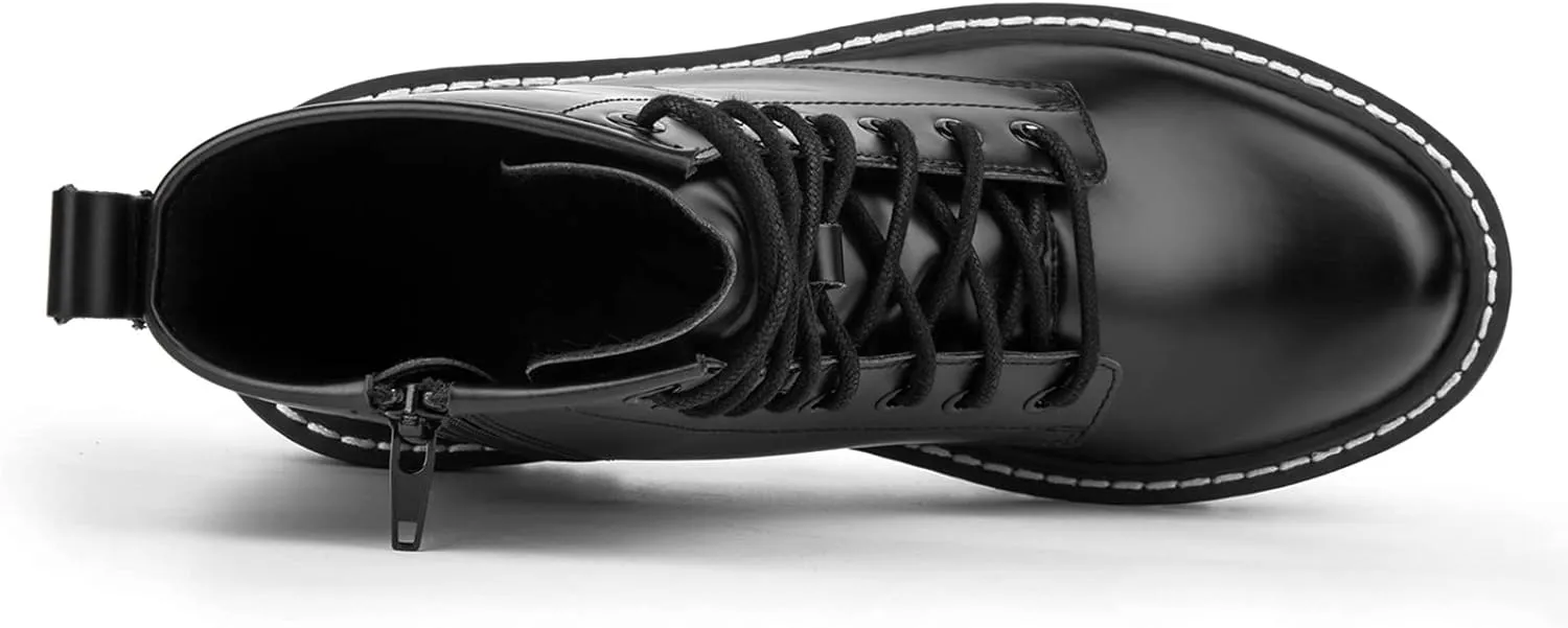 ICHIGO Womens Fashion Ankle Booties Causal 8-Eye Side Zipper Lace-up Combat Boots