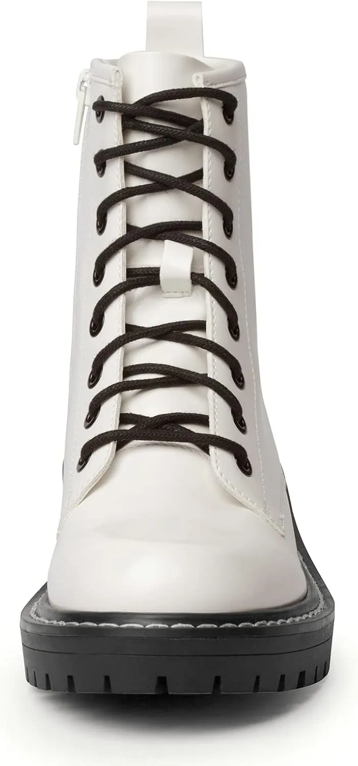 ICHIGO Womens Fashion Ankle Booties Causal 8-Eye Side Zipper Lace-up Combat Boots