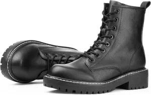 ICHIGO Womens Fashion Ankle Booties Causal 8-Eye Side Zipper Lace-up Combat Boots