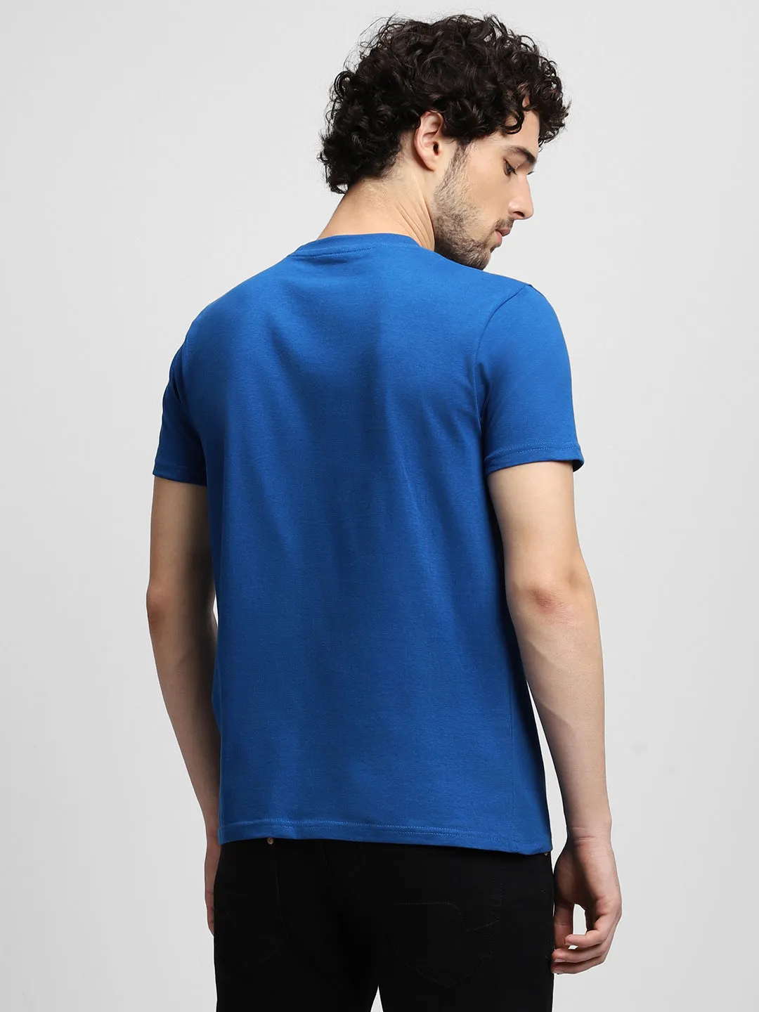 Men's Black & Blue Round Neck Colorblocked T-shirt