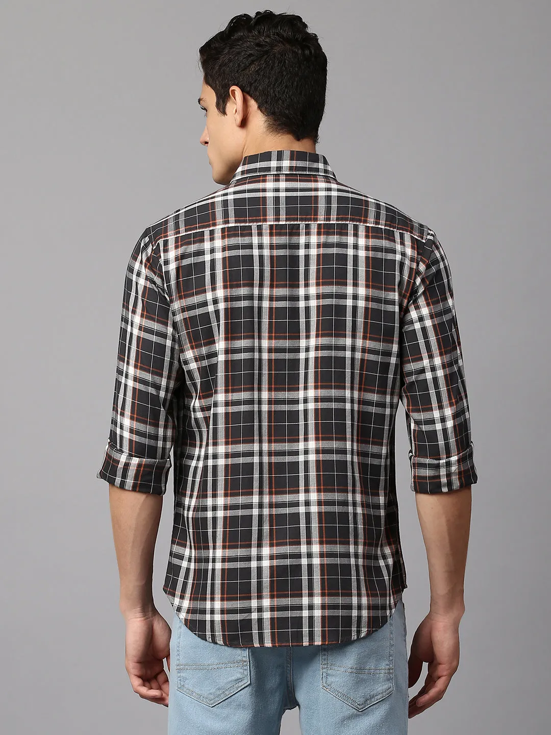 Men's Checkered Bottle Green Slim Fit Casual Shirt  Spread Collar