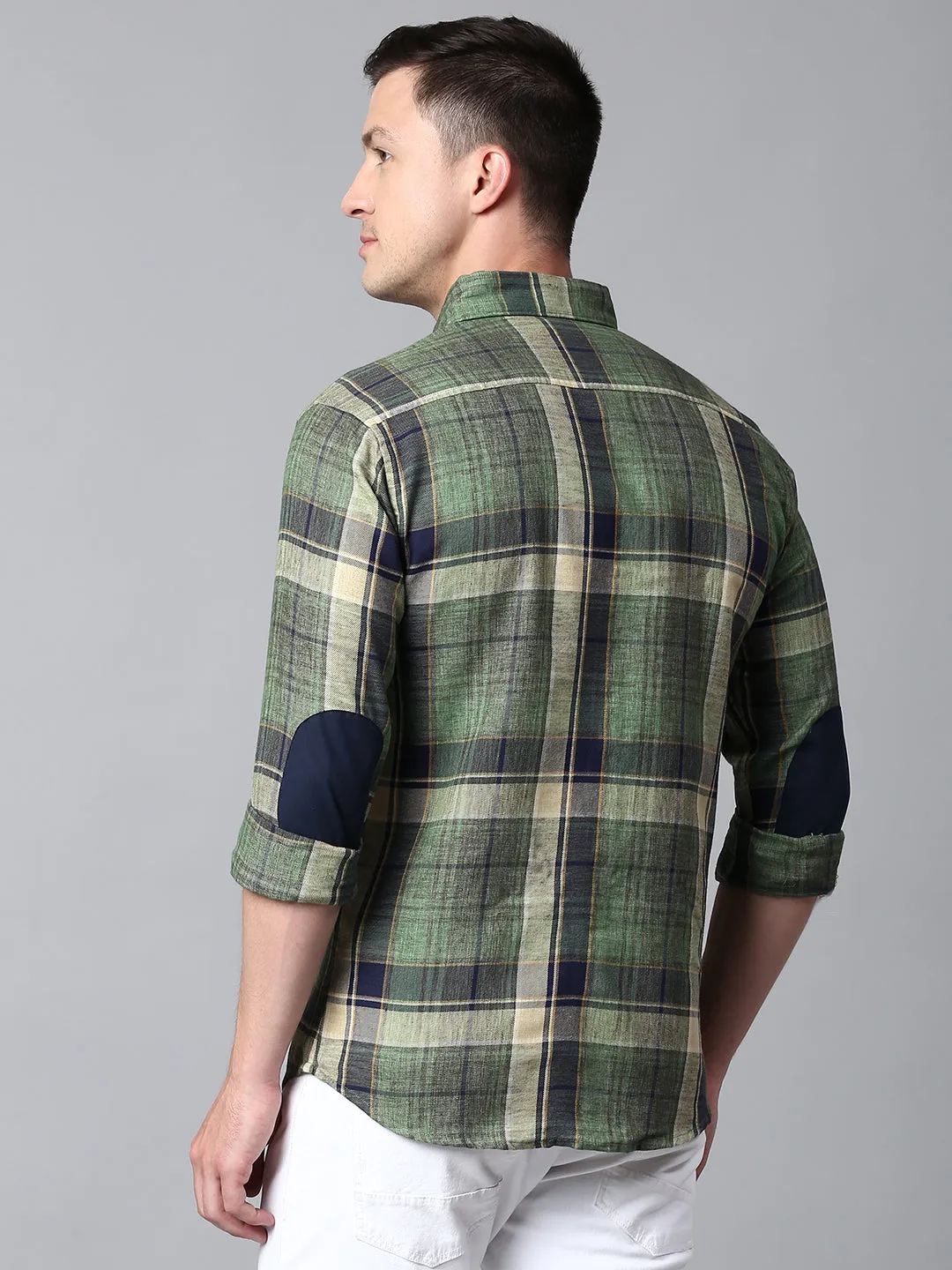 Men's Checkered Green Slim Fit Casual Shirt With Button Down
