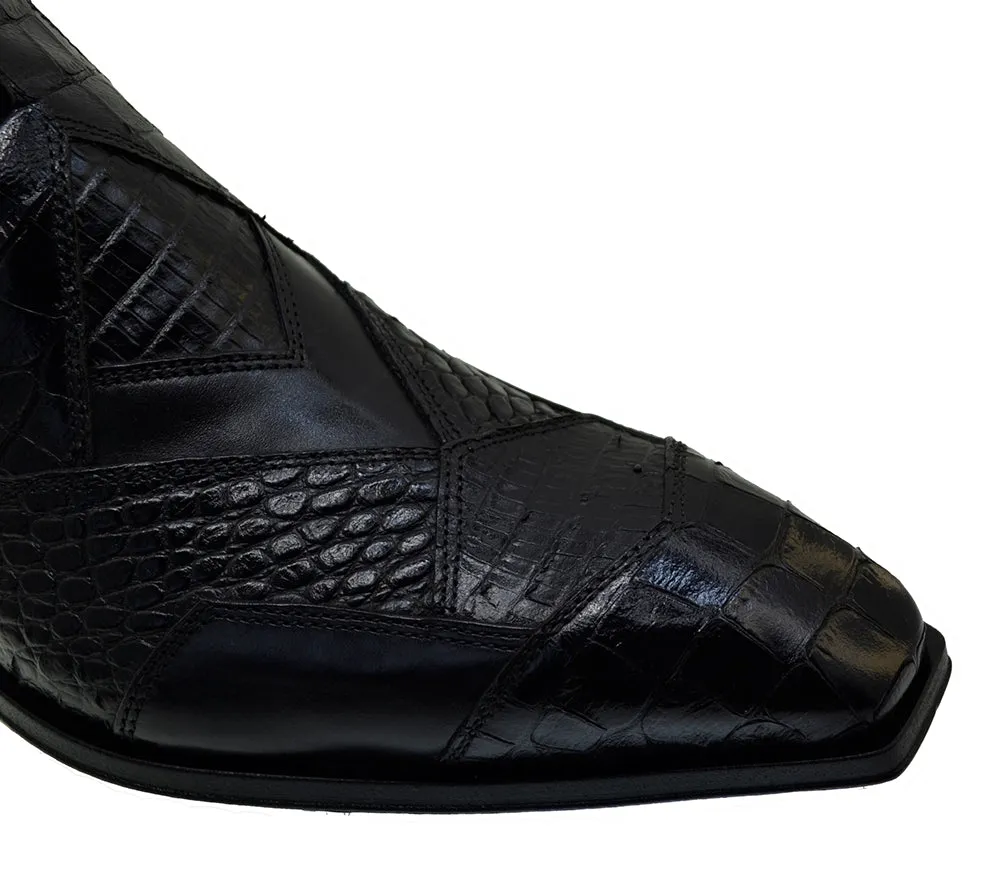 Men's Italian Shoes Jo Ghost 2030 Black Leather Print Crocodile Dress Boots