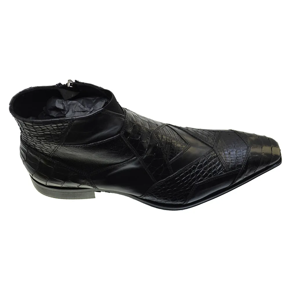Men's Italian Shoes Jo Ghost 2030 Black Leather Print Crocodile Dress Boots