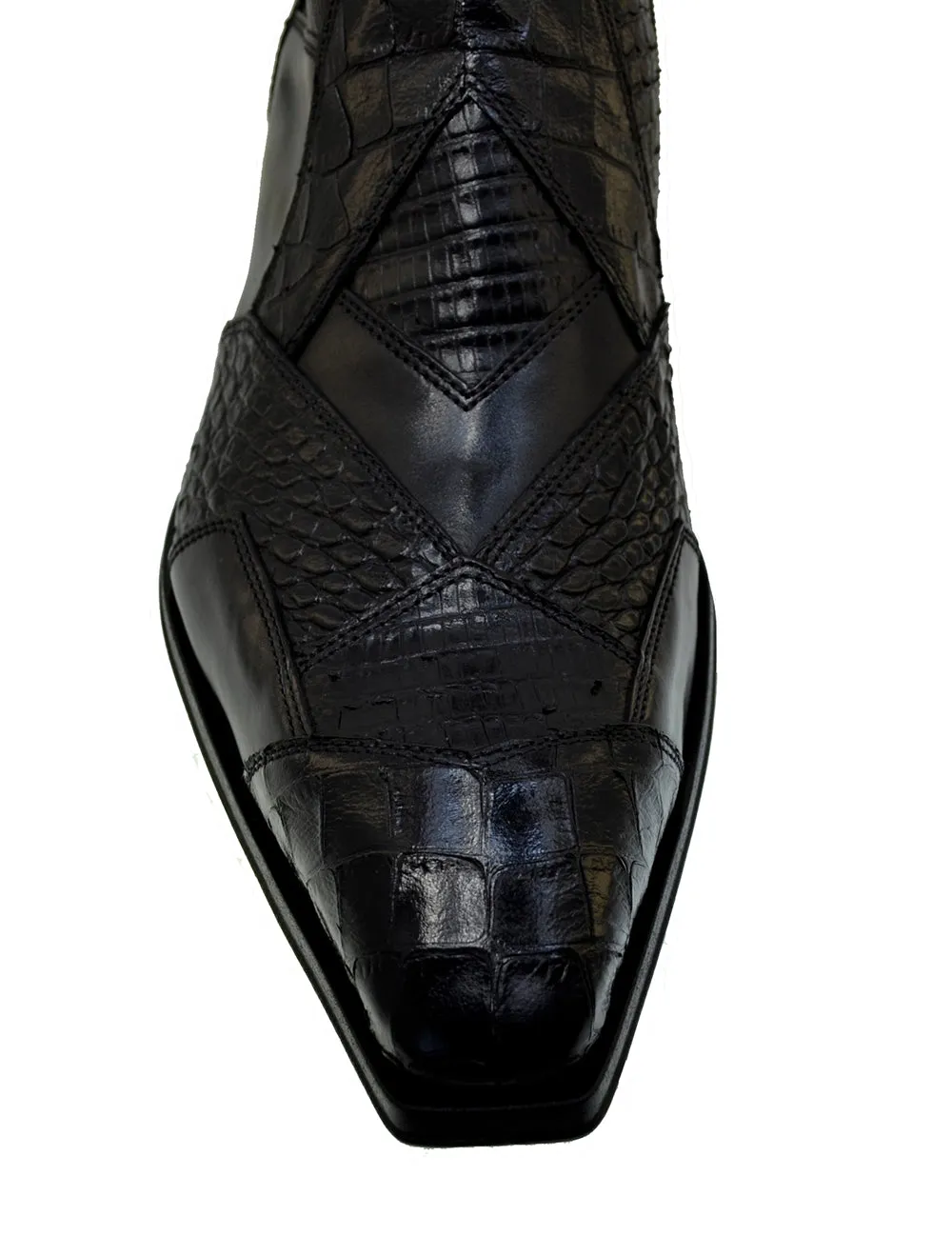Men's Italian Shoes Jo Ghost 2030 Black Leather Print Crocodile Dress Boots