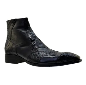 Men's Italian Shoes Jo Ghost 2030 Black Leather Print Crocodile Dress Boots
