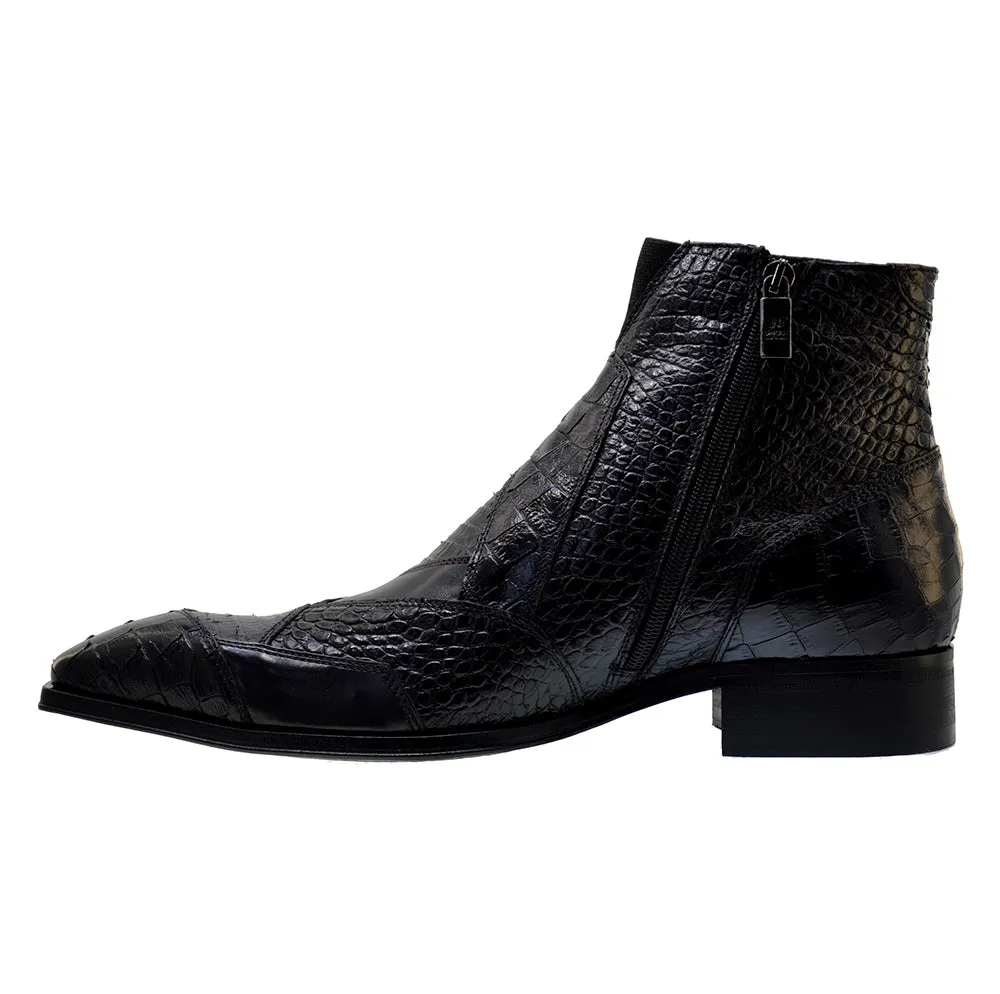 Men's Italian Shoes Jo Ghost 2030 Black Leather Print Crocodile Dress Boots