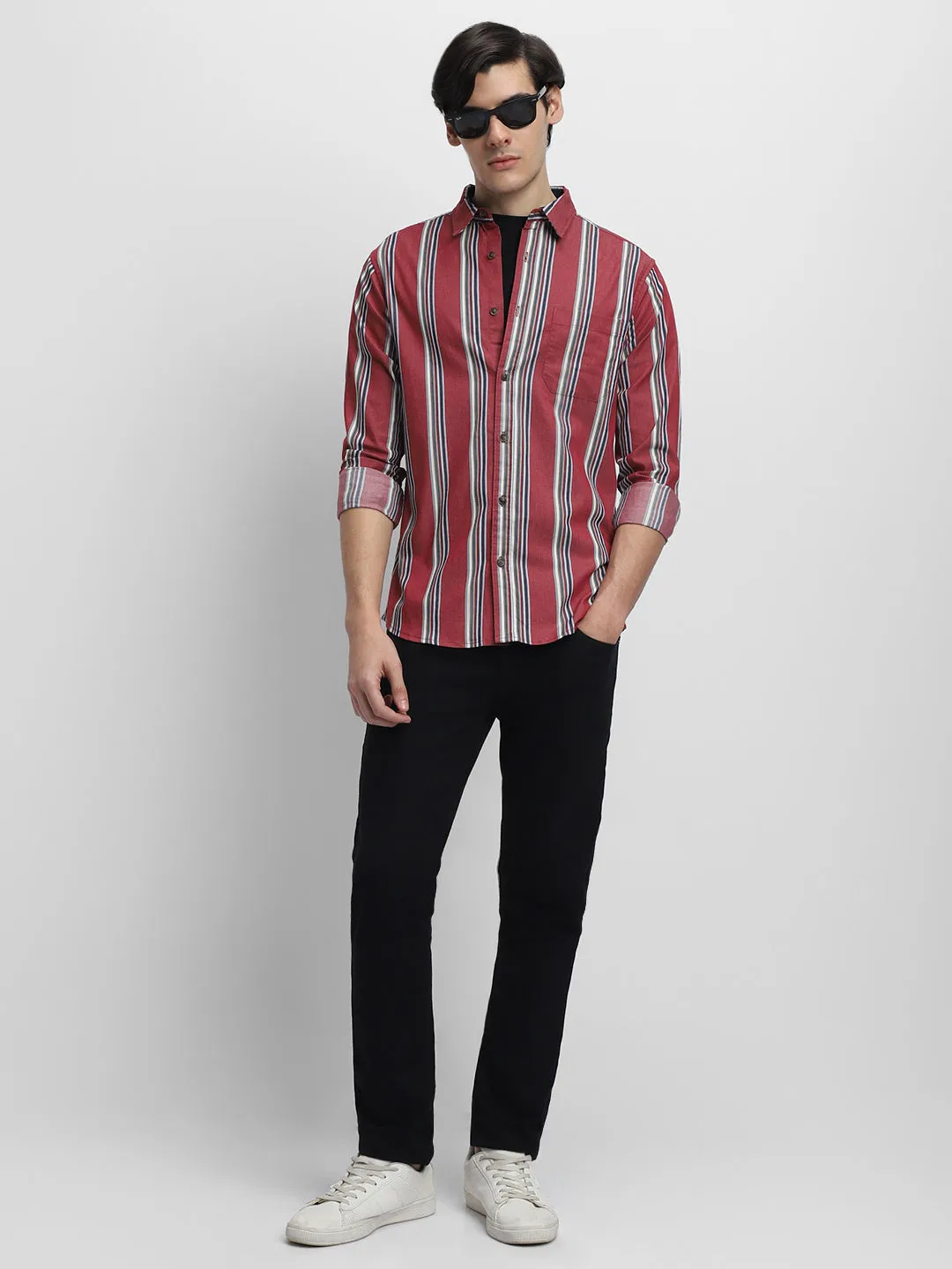 Men's Mandrian Collar Regular Fit Solid Black Casual Shirt