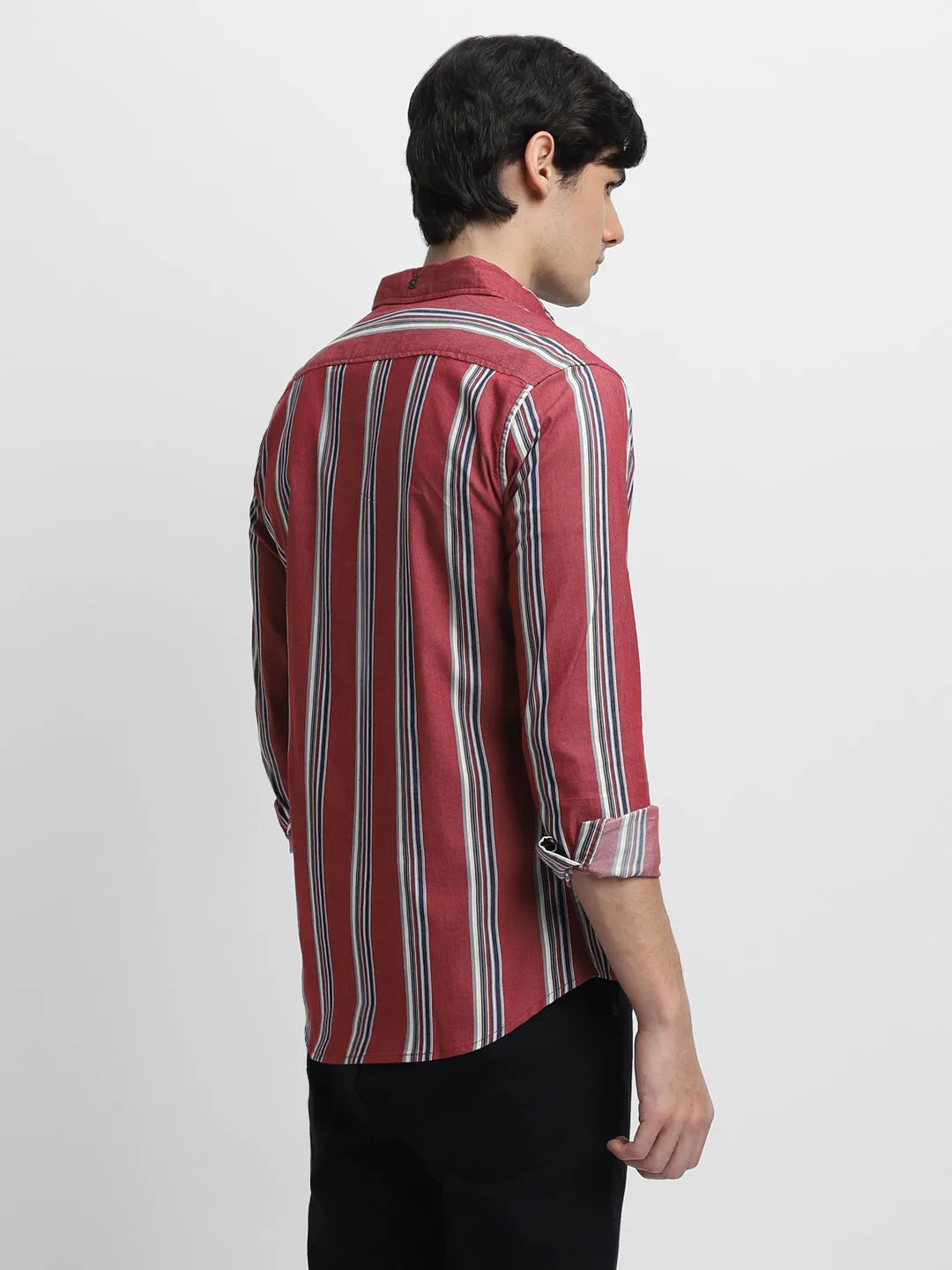 Men's Mandrian Collar Regular Fit Solid Black Casual Shirt