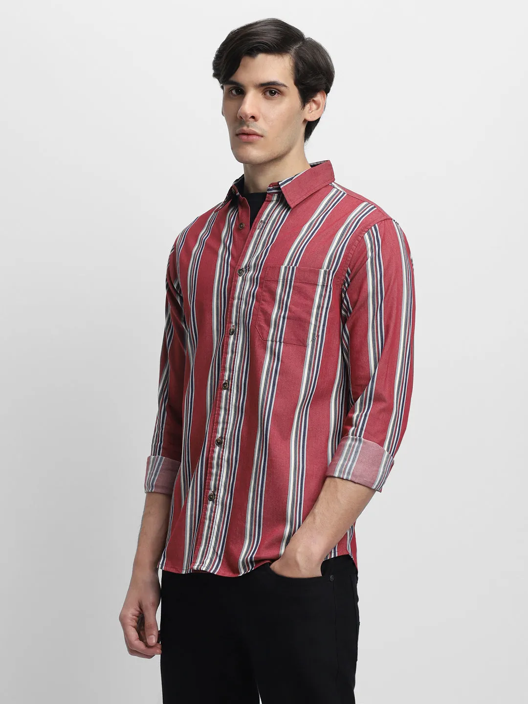 Men's Mandrian Collar Regular Fit Solid Black Casual Shirt