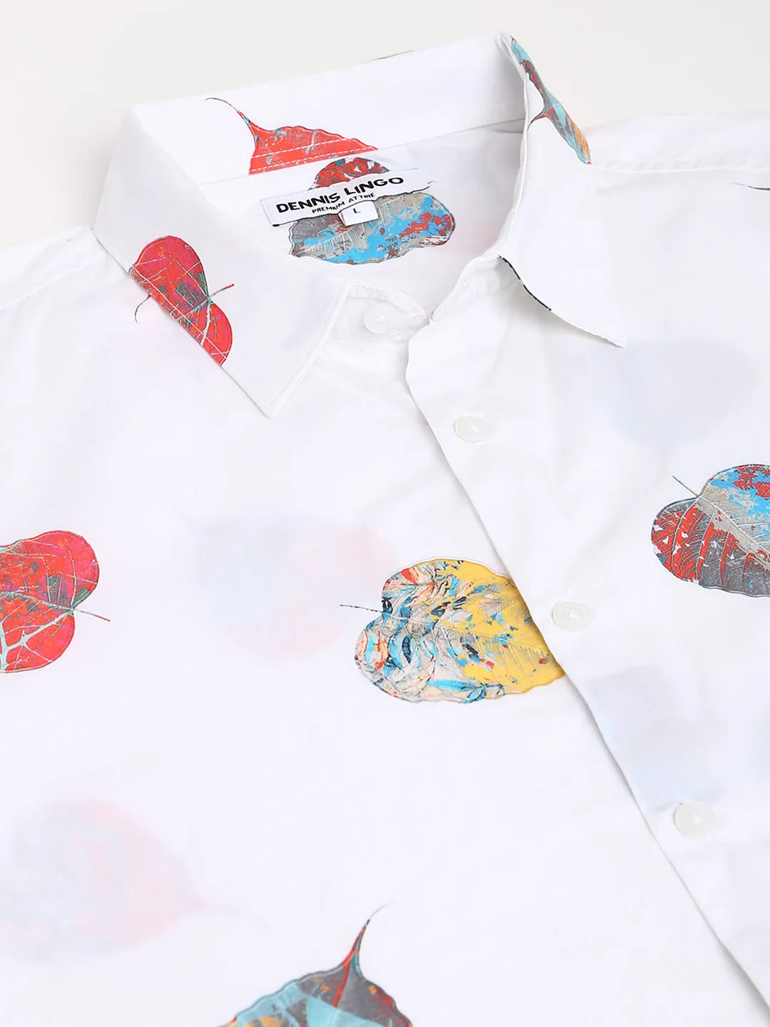 Men's Printed White Slim Fit Satin Casual Shirt With Spread Collar & Full Sleeves (C9083_White_S)